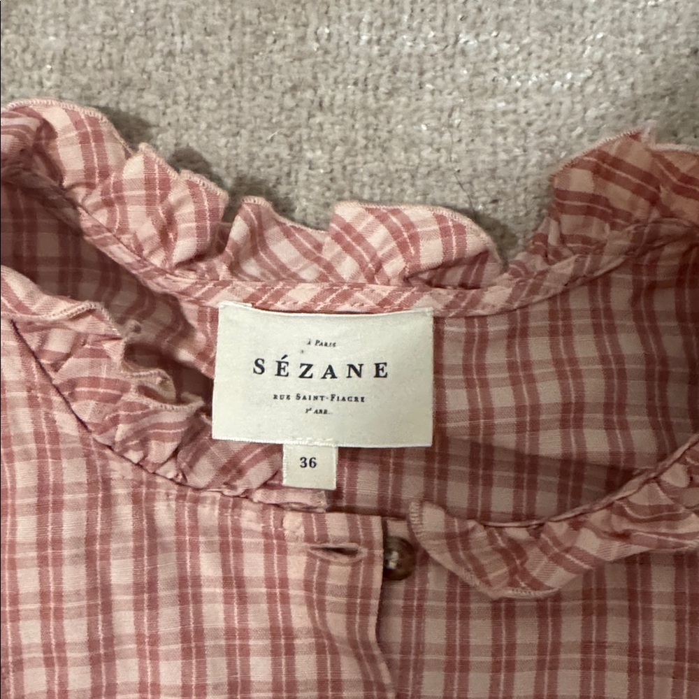 Sezane Pink Plaid Ruffle Button-Up Top - Picture 2 of 4
